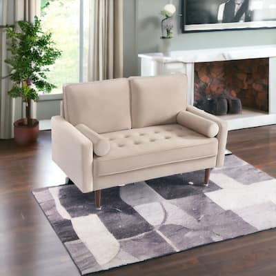 HomeRoots 57" Beige And Dark Brown Velvet Loveseat and Toss Pillows - 57.00 in. x 37.00 in. x 32.00 in.