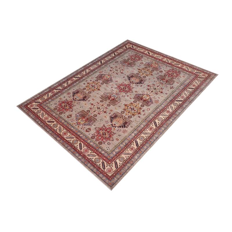 Southwestern Super Kazak Alessia Gray/Beige Hand Knotted Wool Rug - 8'8'' x 12'5''