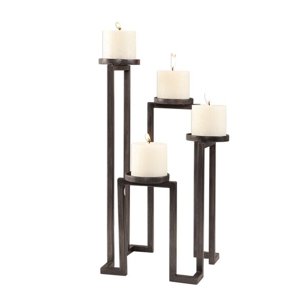 18 Natalie Aged Steel Stepped Candle Holder - N/A