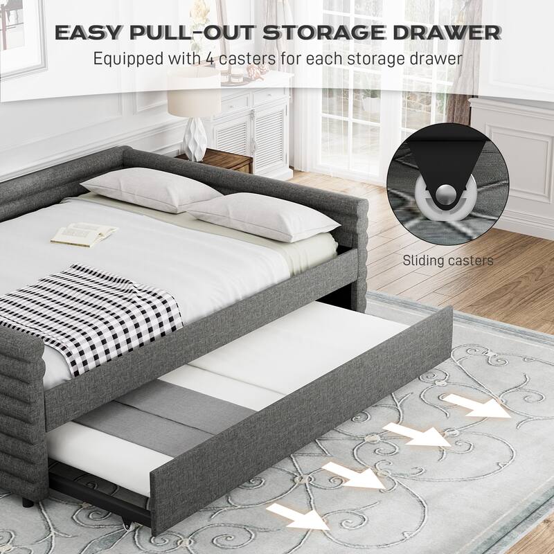 Ouyessir Modern Upholstered Tufted Daybed with Trundle & Drawers