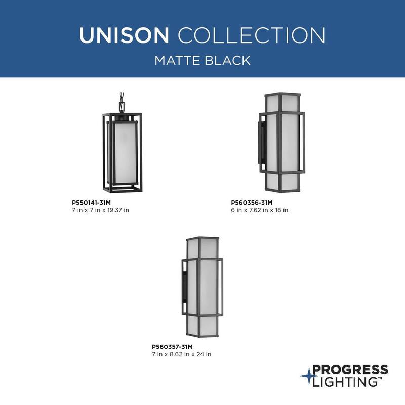 Unison Collection One-Light Matte Black Etched Seeded Glass Contemporary Hanging Lantern - 7 in x 7 in x 19.37 in