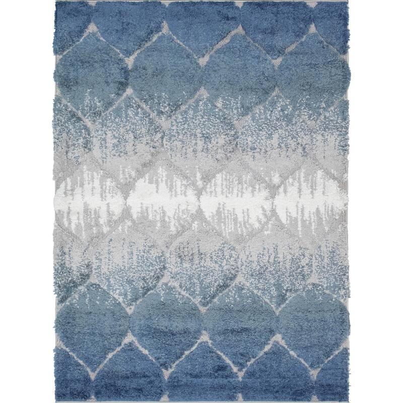 Noori Rug Monaco Theron High-low Trellis Area Rug - 5'4" x 8'0" - Blue/Grey