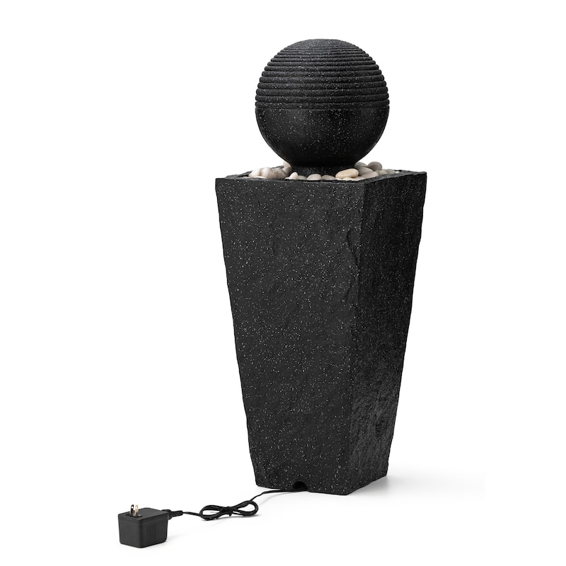 Glitzhome 31.75"H Polyresin Sphere Pedestal Outdoor Fountain With Pebbles Pump LED Light