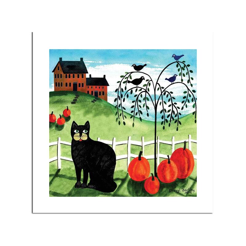 Cats Crows & Pumpkins Fine Art Paper Print by Cheryl Bartley - Multi