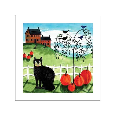 Cats Crows & Pumpkins Fine Art Paper Print by Cheryl Bartley - Multi