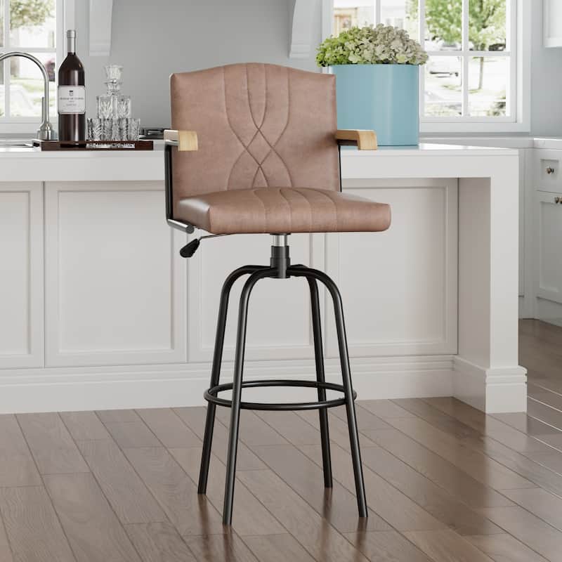 VECELO Set of 2/4 Velvet Bar Height Stools with Back, Upholstered Seat, Wood Armrests, Metal Legs, 30" Tall Bar Chairs