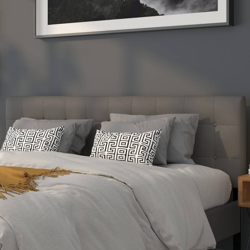 Button Tufted Upholstered Headboard - Gray - King