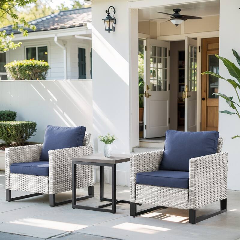 High Back Patio Chairs with Coffee Table - Light Grey - Blue - Light Grey