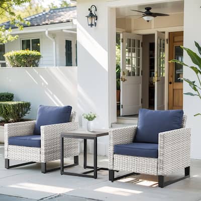 High Back Patio Chairs with Coffee Table - Light Grey
