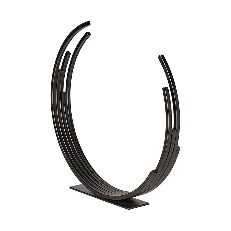 HomeRoots 20" Black Iron Modern Abstract Tabletop Sculpture - 3" W x 20" D x 20" H