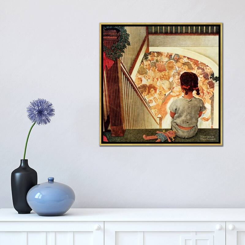 iCanvas "Little Girl Looking Downstairs at Christmas Party" by Norman Rockwell Framed Canvas Print