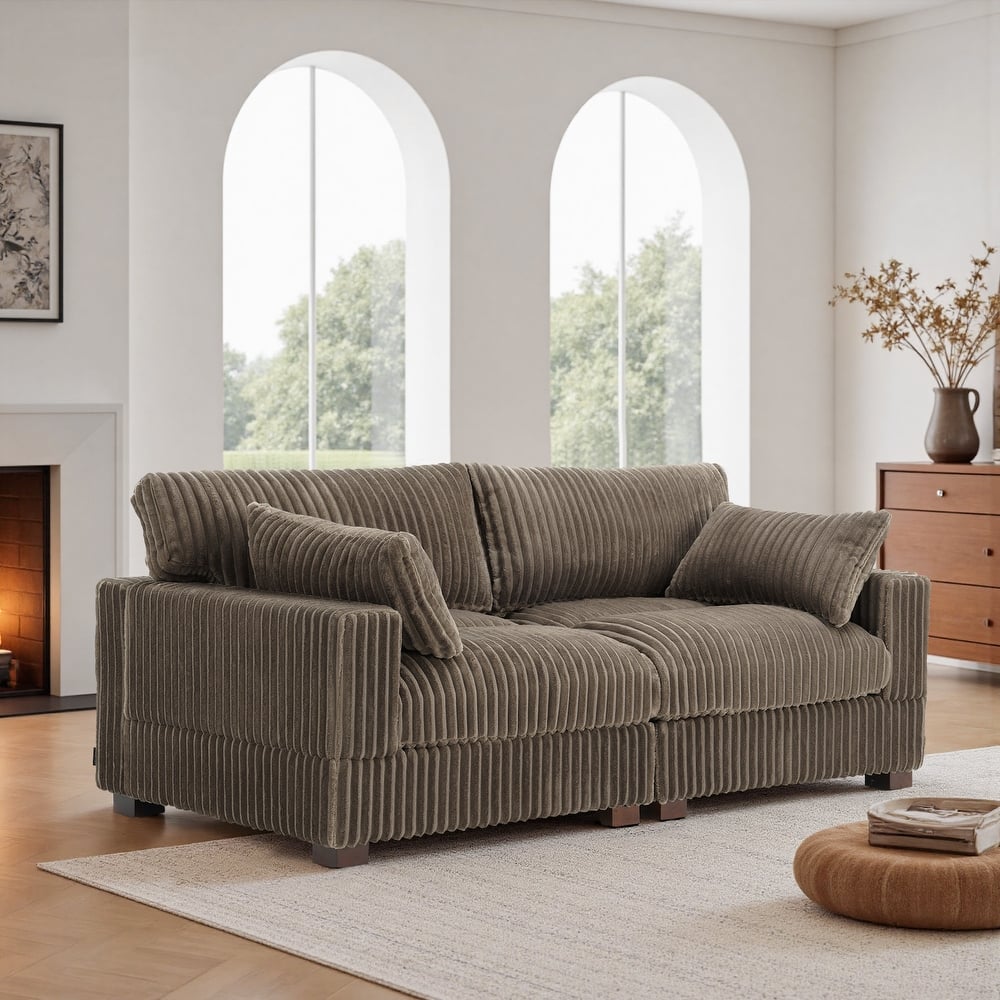 Plush Corduroy Upholstered Modular Sectional Sofa with Pillows