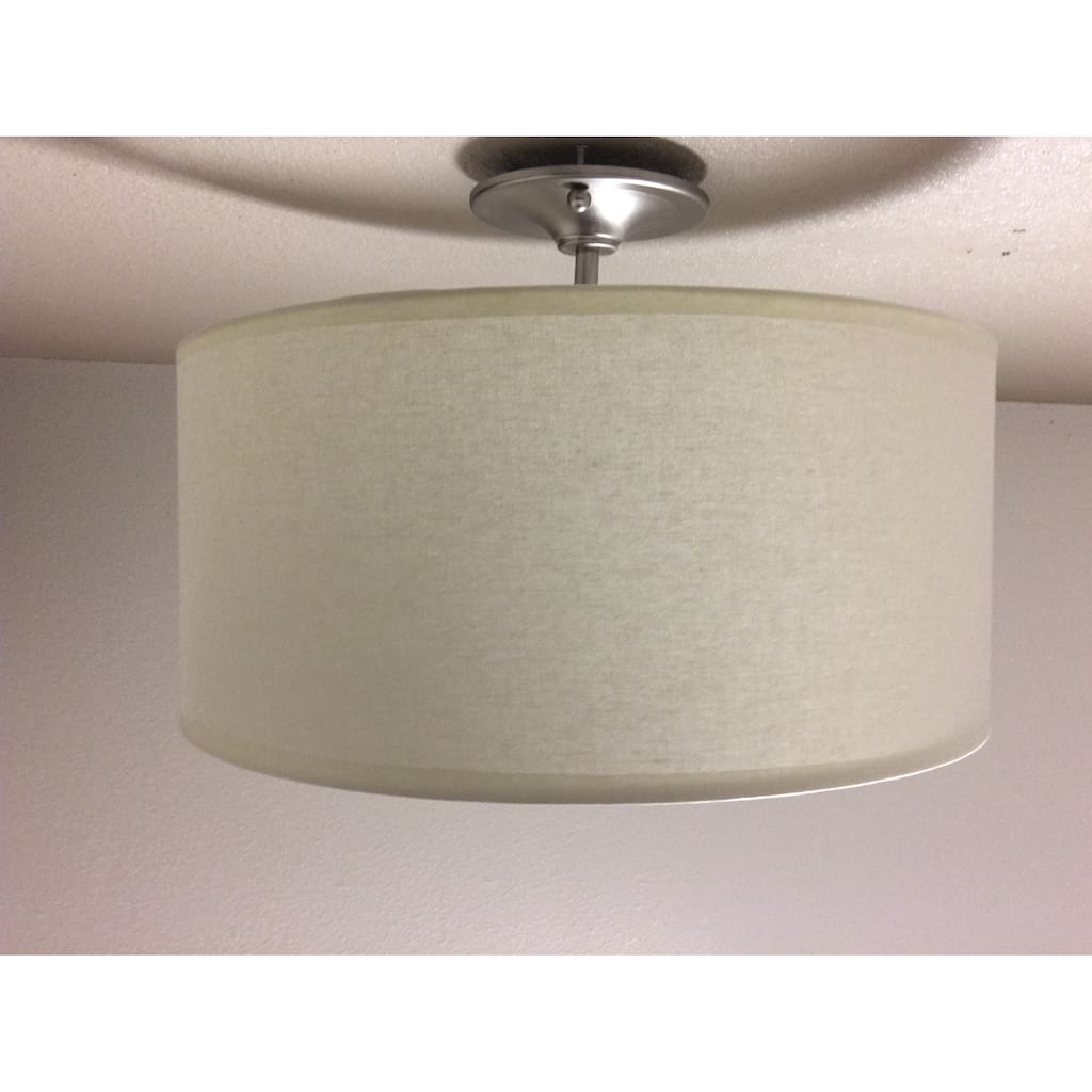 2 Light Semi Flushmount in Brushed Nickel and White Linen Shade - Brushed Nickel
