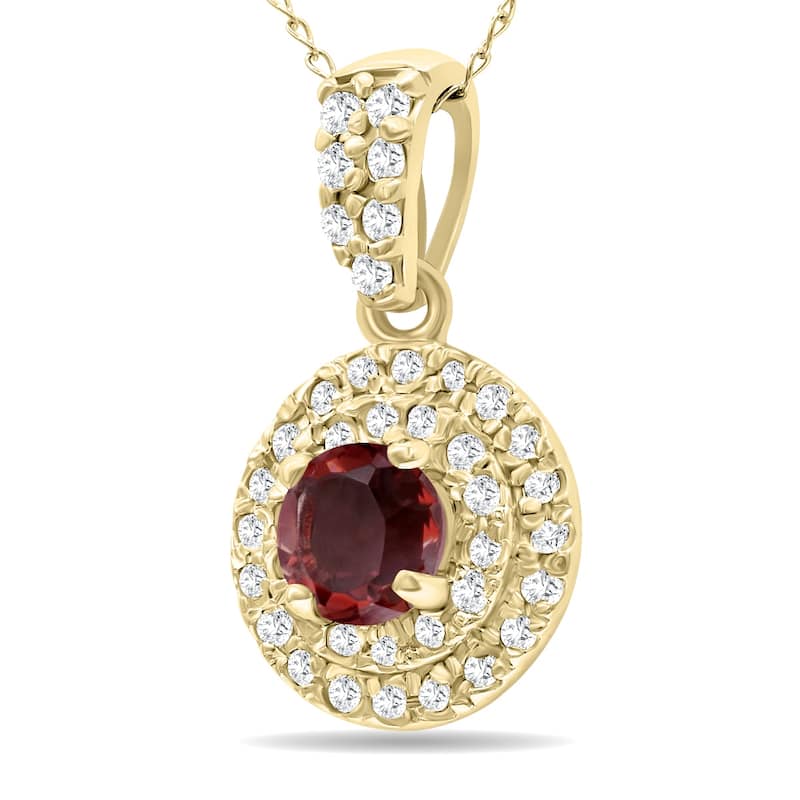 Marquee 3/4 Carat TW Double Halo Garnet And Diamond Pendant in 10K Yellow Gold