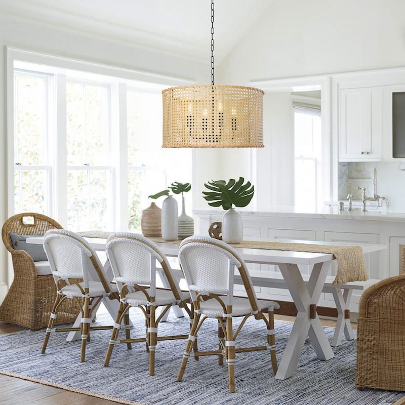 4-Light Dimmable Bohemian Hand Woven Drum Chandelier - 17.7"