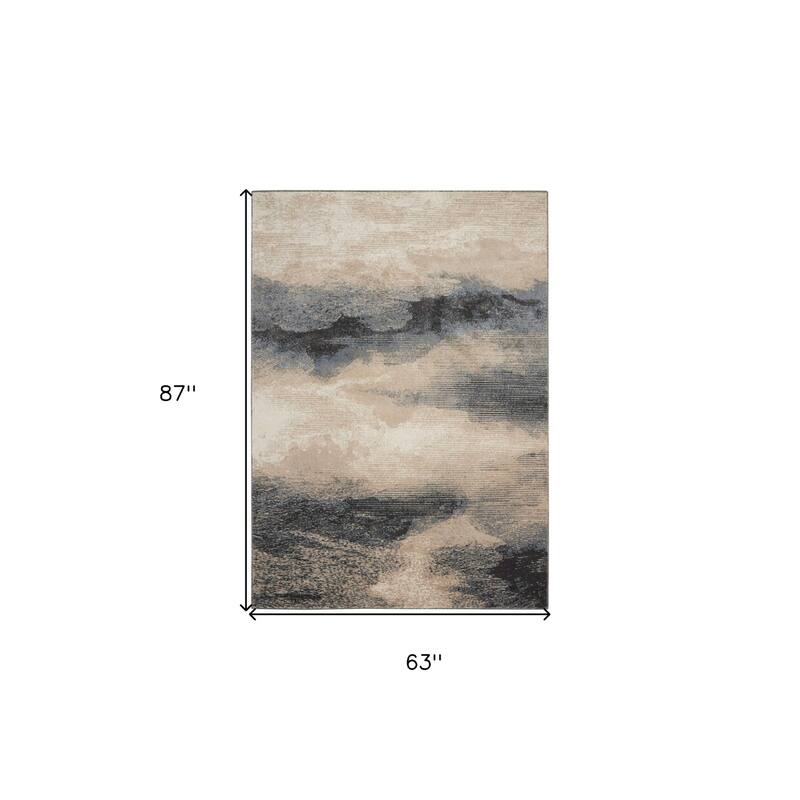 Hoko Power Loomed Abstract Modern Non Skid Stain Resistant Area Rug By HomeRoots - 87' X '63' X '0.5