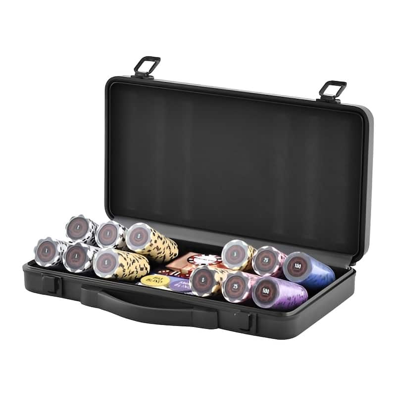 Multi-Color Poker Chip Set, 300 Clay Chips, Cards, Dice for Classic Gaming - 16” L x 8.3” W x 2.4” H