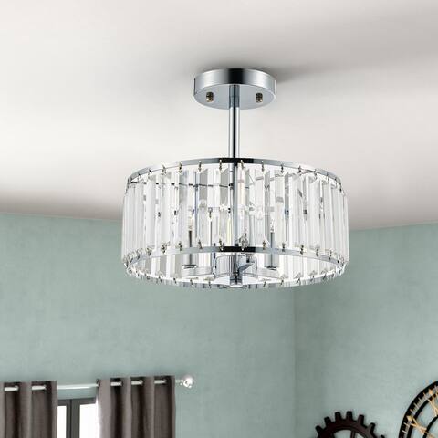 CO-Z 12" Modern 3-Light Crystal Semi Flush Mount Chandelier with Drum Shade