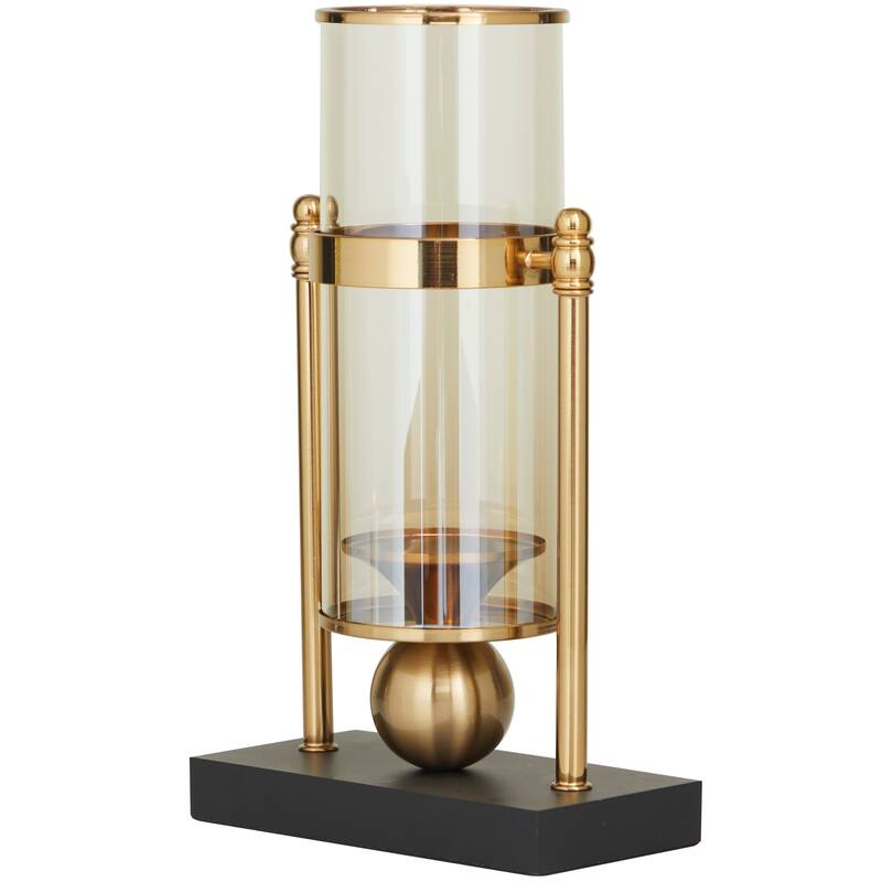 Metal Pillar Hurricane Lamp with Metal Stand - Gold - CosmoLiving by Cosmopolitan