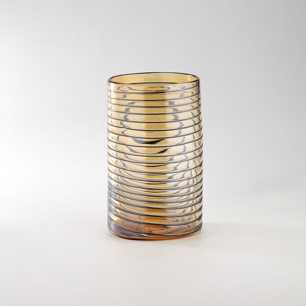 10" Amber Spiral Pattern Hand Blown Glass Cylinder Vase - N/A