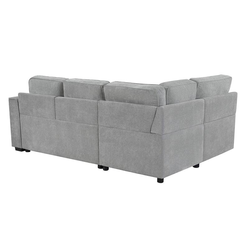 83.9" Chenille L-Shaped Sectional Sofa Bed with Dual Pull-Out Sleepers, Flip-Top Table and USB Ports