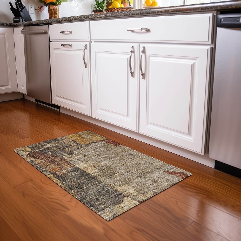 Machine Washable Indoor/ Outdoor Abstract Contemporary Chantille Rug