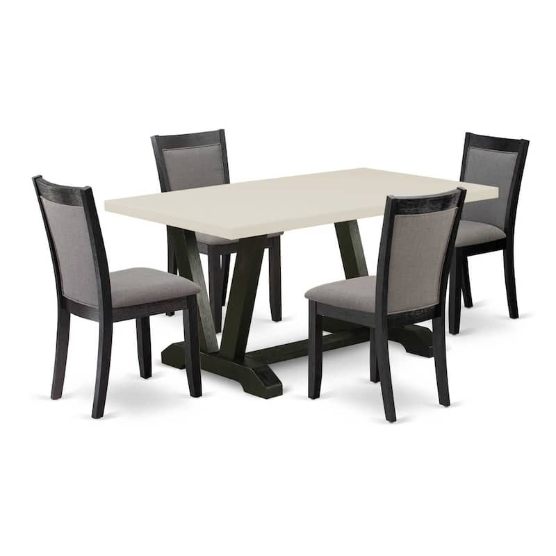 HomeStock 5-Piece Natural Oak Finish Solid Wood Top Dining table with 4 Chairs
