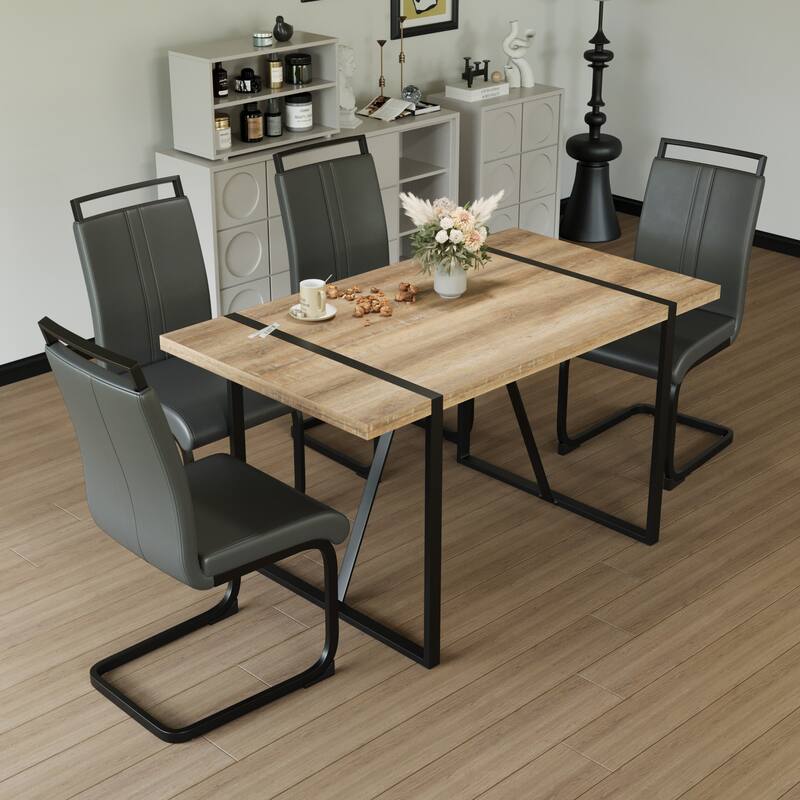 Modern 5-Piece Dining Set with Rectangular MDF Table & 4 PU Armless High Back Chairs