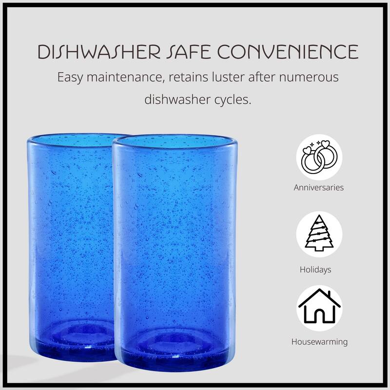 Artland Set of 6 Iris Seeded Glass Highball Tumblers - 17 oz