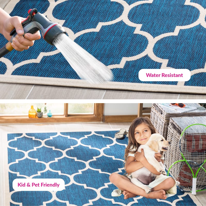 SAFAVIEH Courtyard Sibel Indoor /Outdoor Waterproof Patio Backyard Rug - 5'3" x 7'7" - Navy/Beige
