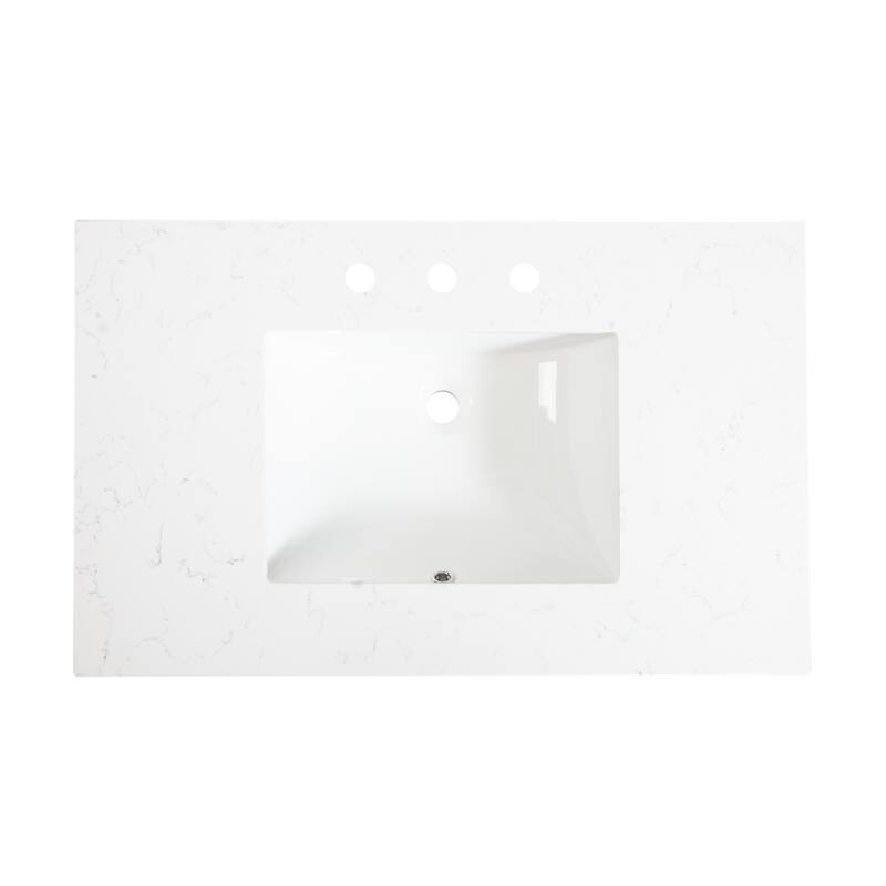 35'' H X 36'' W Solid Wood Bath Vanity with Stain-resistant Carrera Quartz Top and Single Sink