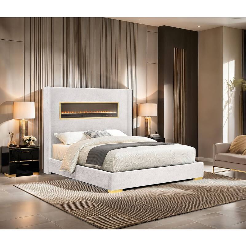 Elegant White Finish USB and Blutooth Audio 1pc Bed