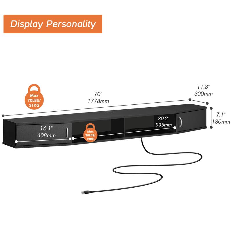 LED Floating TV Stand with Charging Station for 80 inch TV