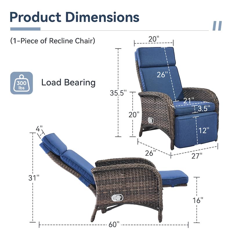 Outdoor Chaise Lounge Chair Adjustable 6-Position