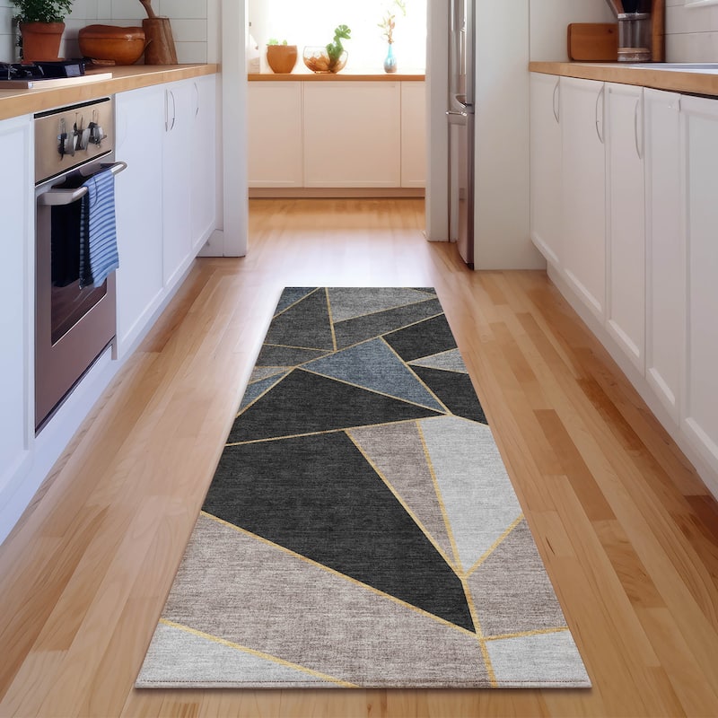 Premium Washable Super Soft Contemporary Mosaic Mayfield Rug - Blue - 2' 3" x 7' 6" - Runner