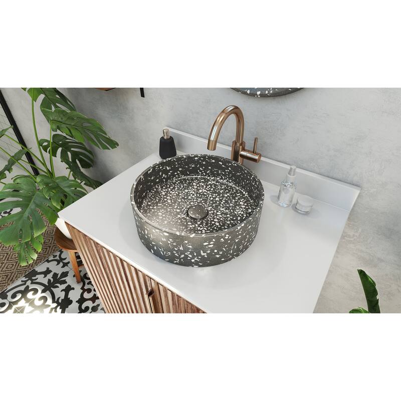 Ambia Round Terrazzo Vessel Sink in Dark Grey