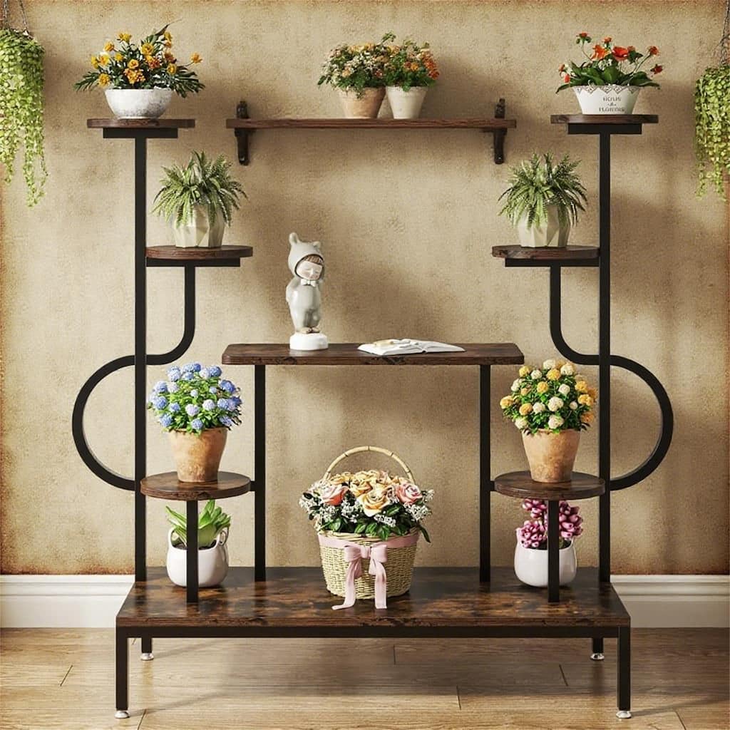 Modern Corner Plant Stand with Round & Square Shelves
