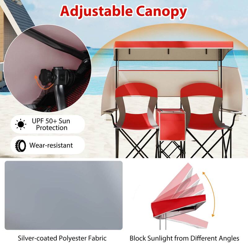 Costway Double Beach Chair with Adjustable Canopy Oversized Folding