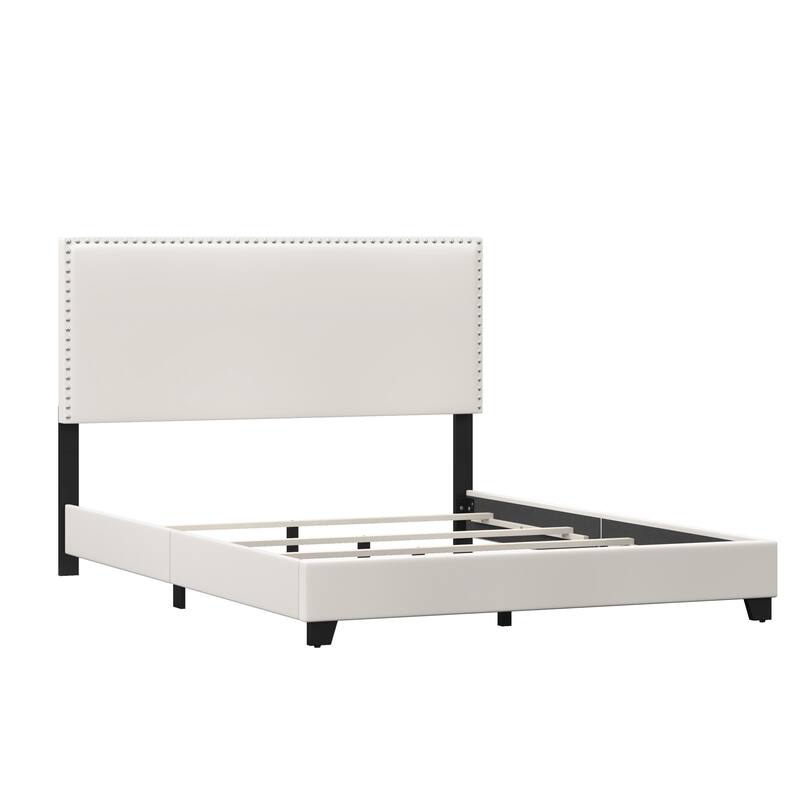Gayle Nailhead Trim Faux Leather Upholstered Bed, by Hillsdale