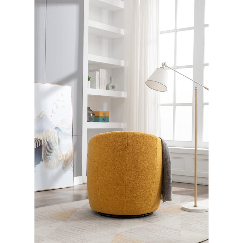 Yellow Modern 25.6" Upholstered Swivel Barrel Chair with Black Powder Coating and Metal Ring