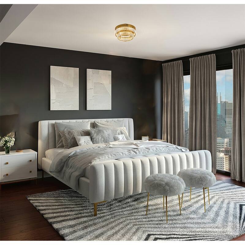 2-Light Brass Dimmable LED Flush Mount With Clear Crystals