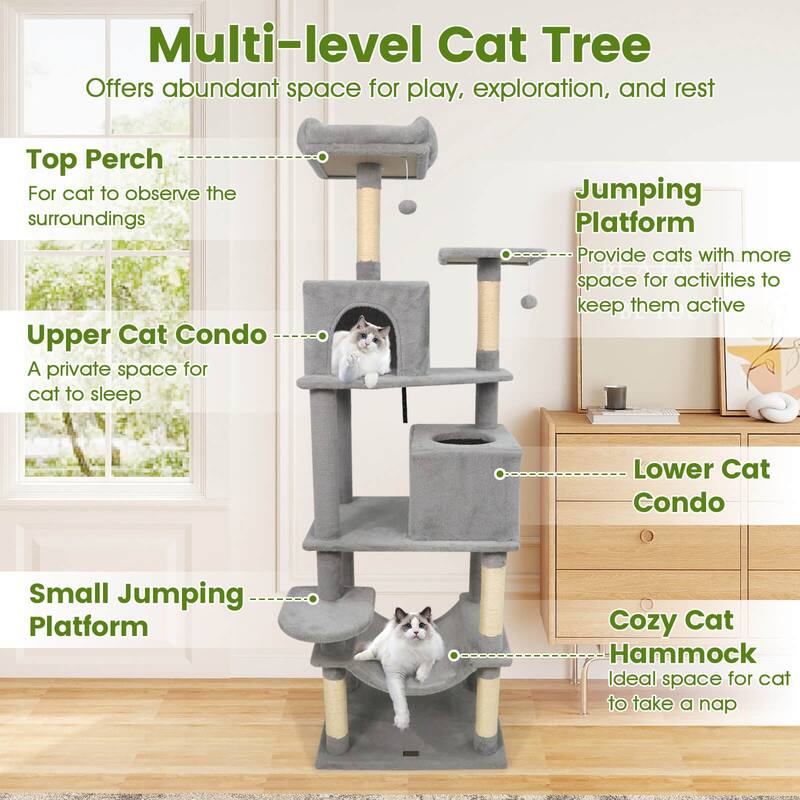 Costway 70” Cat Tree for Indoor Cats with Padded Top Perch, Dual - See Details