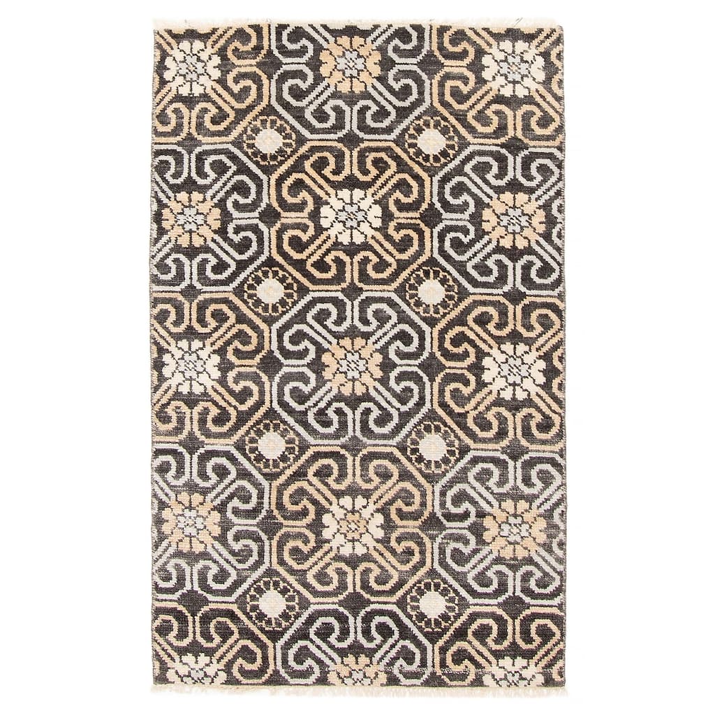ECARPETGALLERY Hand-knotted Mystique Black Wool Rug - 3' x 4' 9"