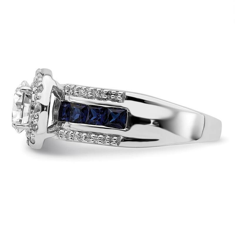 Curata 925 Sterling Silver Polished Open back CZ Cubic Zirconia Simulated Diamond and Labcreated Sapphire Ring