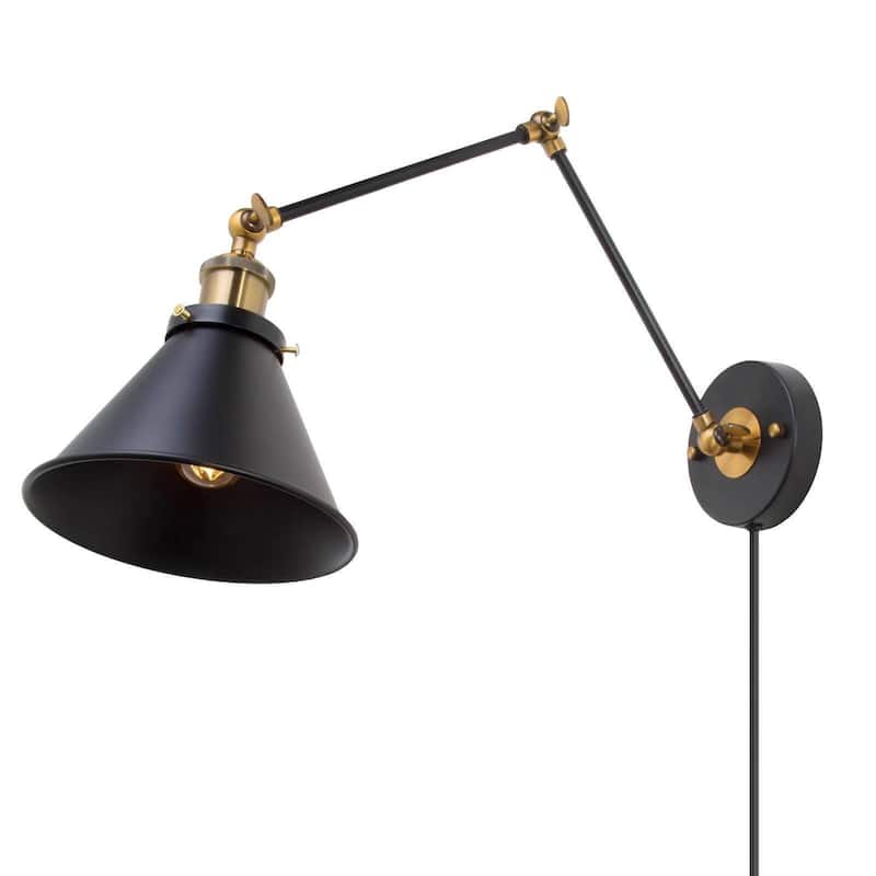 Modern Black 1-Light Swing Arm Light Hardwired or Plug-in Wall Sconces Lamps
