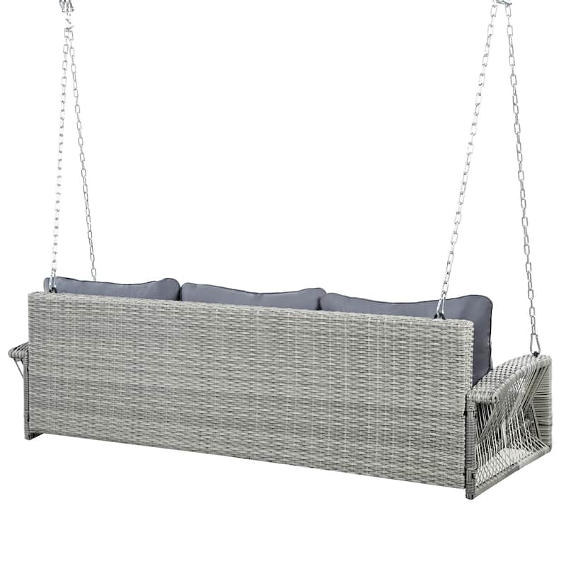 GO 69" PE Wicker 3-Person Porch Swing