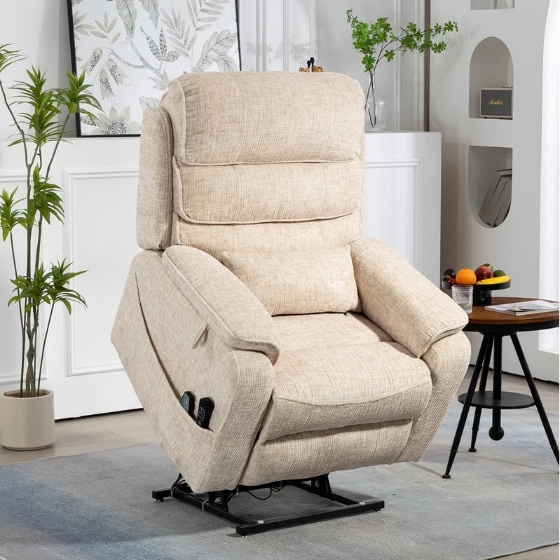 Deluxe Version Dual Motors Power Lift Recliner,Lay Flat 74.8 " Length,100% Polyester,Message/Heat,Eazy Assemble