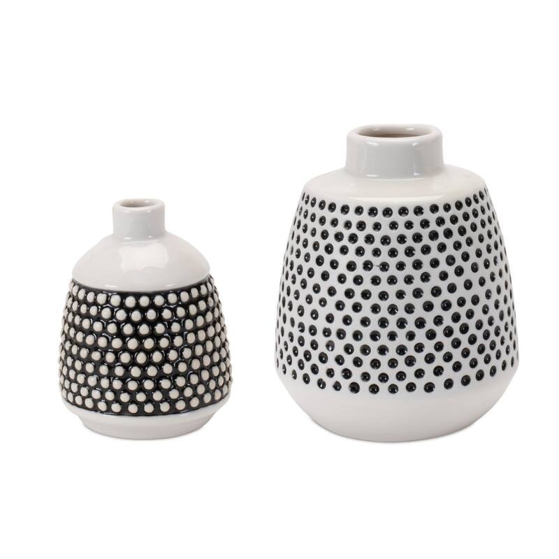 Set of Two Black And White Ceramic Round Table Vases - 3.00