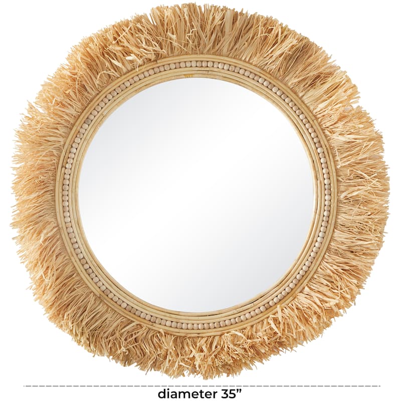 Seagrass Wall Mirror with Fringe Detailing - Light Brown - Roche River Decor - 1"W x 35"L x 35"H