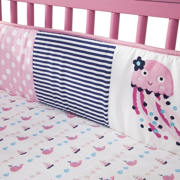Lambs & Ivy Splish Splash Pink/Navy/White Nautical Ocean Theme 4-Piece Baby Crib Bumper. Opens flyout.